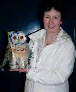 Lynette with her winning Mr Owl, in the Full Circle adults art competition.